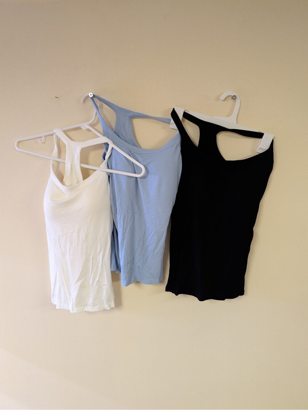 Set of 3 Ribbed Padded Racerback Tank Tops Black Light Blue White Size XS